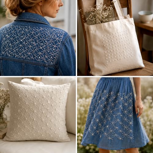 32Pcs Plastic Sashiko Stencil Kit Geometric Sashiko Pattern