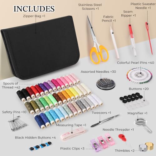 Coquimbo Sewing Kit Travel for Adults Beginner, 160 Pieces Sewing Supplies - color: Black, size: XL