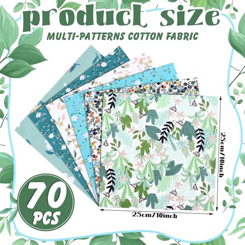 Tudomro 70 Pcs 10 x 10 Cotton Fabric Square for Quilting, Green Floral - color: Green Floral
