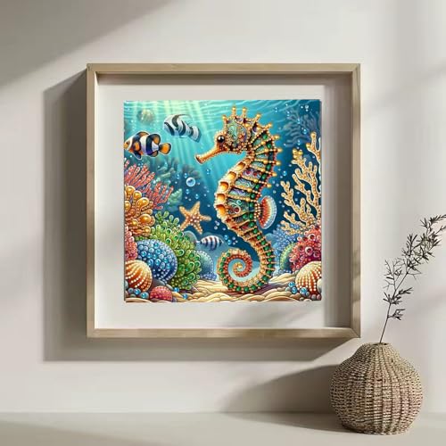 ZQEATRY Seahorse Coral Reef Special Shape Diamond Art Kits for Adults,5D Diamond Painting Kits for Beginner,DIY Diamond Crystal Rhinestones Gem Art Kits for Home Wall Decor 11.8 X 11.8inch - color: XJ122