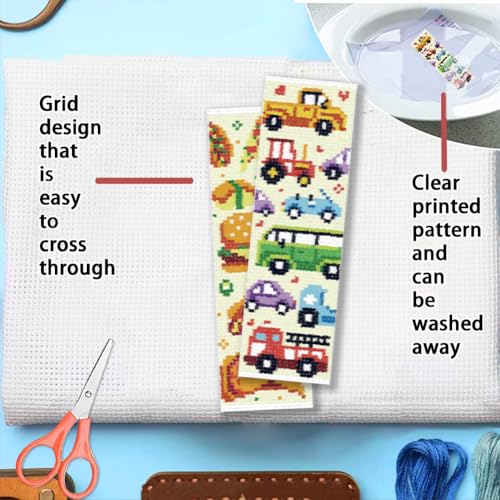FREEBLOSS 6 Set Cross Stitch Bookmark Kit 11 CT Stamped Cross Stitch Kit DIY Embroidery Bookmark Kits for Adult Beginners with Instructions, Boy Theme, 6 x 20 cm/8" x 2.4" - style: Boys