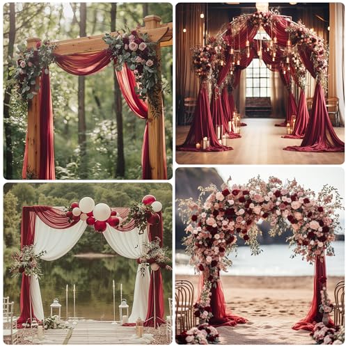 Wedding Arch Draping Fabric 2 Panels Burgundy Sheer Backdrop Drapes - color: Burgundy, size: 2 Panels