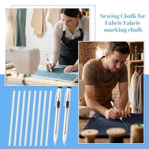28 Pcs Chalk Pencil Refillable Cartridge Set, Sewing Fabric Pencils and Fabric Marker Pens with Cartridge Sharpener, White Tailors Chalk Pencil for Quilting Dressmaking DIY Craft