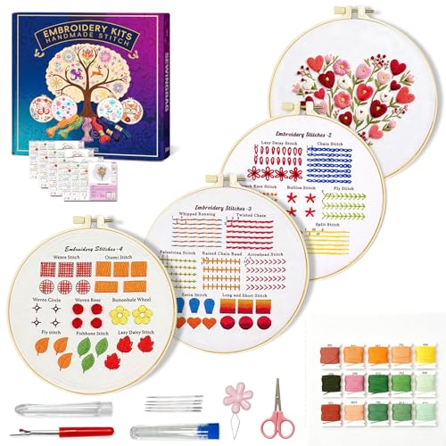Huacan Classic Embroidery Stitches Practice Kit, Embroidery Kit for Beginners, Beginner Embroidery Kit for Adults, Hand Embroidery Kit