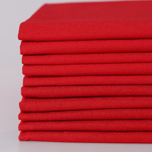 10 Pieces 18 x 21 Inches Cotton Fabric Precut Quilting Fabric Bundles Solid Colors Layer Cakes Quilt Material for DIY Craft Sewing Embroidery (Red) - color: Red