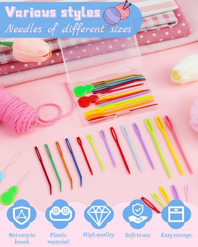 FIVEIZERO 19 Pcs Yarn Needles Set, Assorted Yarn Needles Bent Tapestry Needle Weaving Needle Darning Needles Plastic Needles Large Eye Blunt Knitting Needles for Sewing Crochet 03 - color: Colorful 19PCS