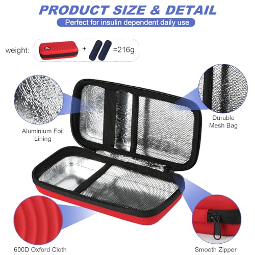 CDBXPRG Insulin Cooler Travel Case, 2 Ice Pack TSA Approved Red - color: Red