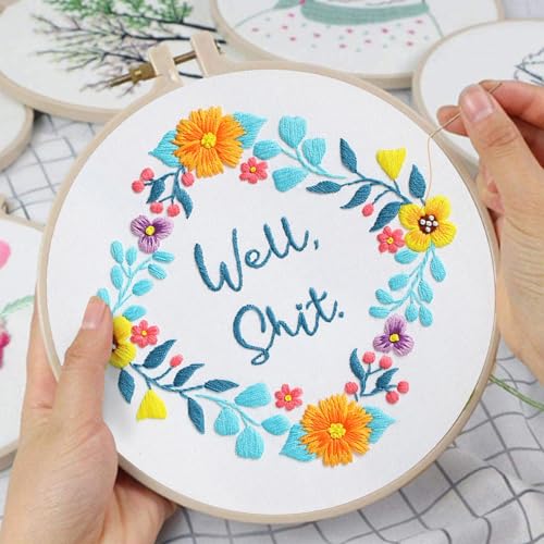 Louise Maelys 3 Sets Funny Embroidery Kits for Beginners - color: kit-12