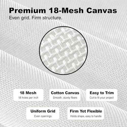 Needlepoint Canvas 18 Mesh, 20" x 18" Cotton Blank Canvas - color: White 18 Mesh 20*18in 1pcs