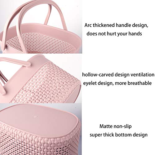 rejomiik 2 Pack Portable Plastic Shower Caddy Basket with Handles, Pink - color: Pink, size: 2 pack