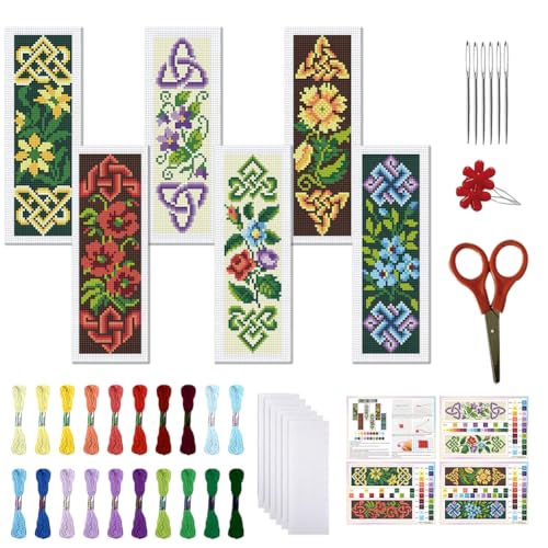 FREEBLOSS 6 Set Cross Stitch Bookmark Kits 11CT 8"x2.4" Celtic Knots - style: Celtic Knot Flowers