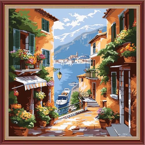 Dooxvey Cross Stitch Kits for Adults Beginners,Full Range of Cross-Stitch Stamped Kits Needlepoint Kits for Beginners Embroidery Kits 11CT Cross Stitch Patterns-Seaside Scenery 18x18 inch - color: Magicolor19