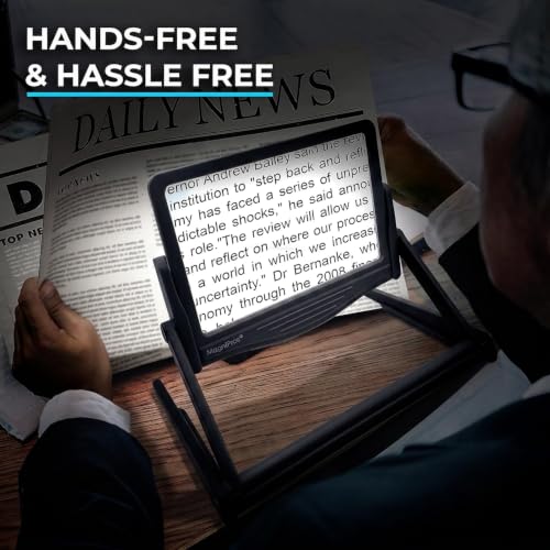 MAGNIPROS 5X LED Page Magnifying Glass, Detachable Stand, 3 Color Modes - color: Jet Black
