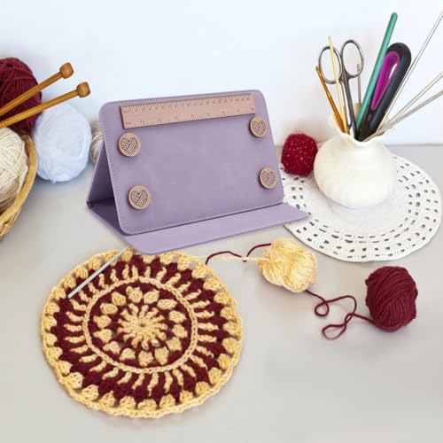 1Pc Folding Knitting Pattern Holder Thistle Knitting Chart Holder Adjustable Pattern Display Board Foldable Sewing Chart Keeper with Ruler for DIY Craft Pattern Reading Cross Stitch - color: Thistle