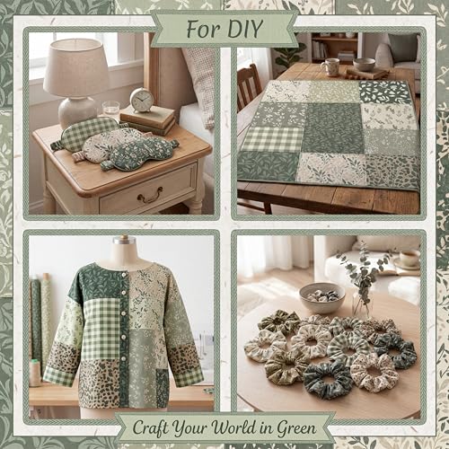 Hahafelt 10 Pcs 18"x22" Sage Green Fat Quarters Quliting Fabric Bundle