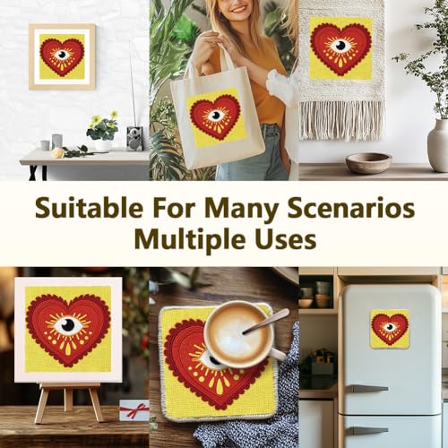Doodlream Love Eye Heart Needle Kit for Beginner, 9.4"x 9.4" Boho Punch Stitching Craft Set, Red DIY Embroidery Starter with Printed Frame, Instruction, Threader, Yarn, Pinch Needle - color: Eye