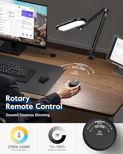 LitONES Dual-Side LED Desk Lamp with Clamp, Soft Light with Stepless Remote - color: Black