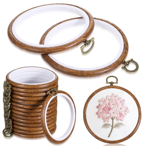 Oqqlin 15 Pcs Small Embroidery Hoop, 3.6 Inch Imitation Wood Embroidery Frame Round Rubber Cross Stitch Hoop Mini Decorative Hoops Ring for Displaying, Sewing, DIY Craft, Hanging Ornaments - size: 3 Inch