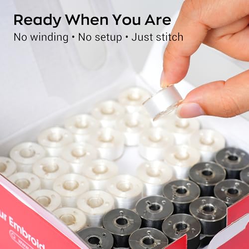 Poolin Prewound Bobbins Richword Selected 144pcs, Size A (Class 15 / SA156), 75D Polyester Bobbin Thread, Plastic Sided, for Single Needle Embroidery & Sewing Machines, 108pcs White+36pcs Black - color: White 108PCS+Black 36PCS