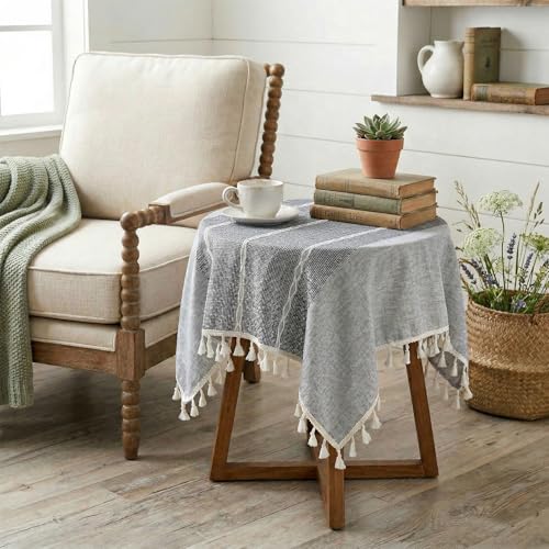 Small Gray Square Tablecloth 24x24 Inch, Cotton Linen Boho Nightstand Cover - color: Grey, size: 24" x 24" (Square)