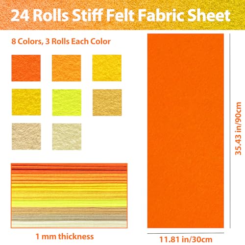 24 Pcs Wool Blend Felt Sheets Bulk, 12"x35", 1MM Thick - color: Orange & Yellow Series