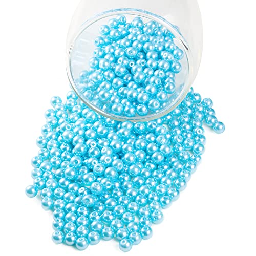 YouLuo 200Pcs Glass Pearl Beads for Jewelry Making,Glass Beads for Bracelet - color: Aquamarine Blue, 4mm