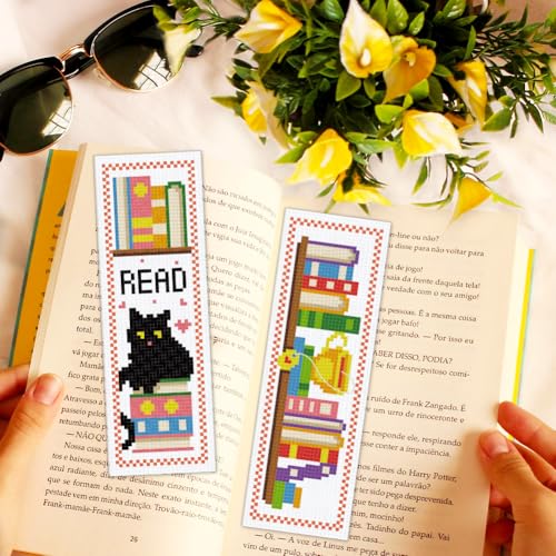 ACRNIGHEET 6PCS Cross Stitch Bookmark Kit for Beginner Bookshelves Stamped Cross Stitch Kits for Adults DIY Embroidery Bookmark Kits Crossstitch Kits Adult with Instructions Hand Craft Gift 11CT - style: Simple books patterns
