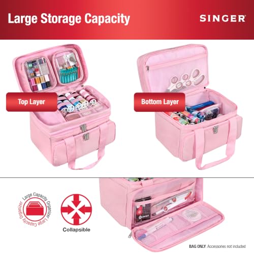 SINGER Portable Sewing Accessories Organizer Bag, 18 Compartments, Pink - color: Pink