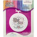 Janlynn 18 Count Round Mini Counted Cross Stitch Kit, 2-1/2-Inch, Patchwork Butterfly