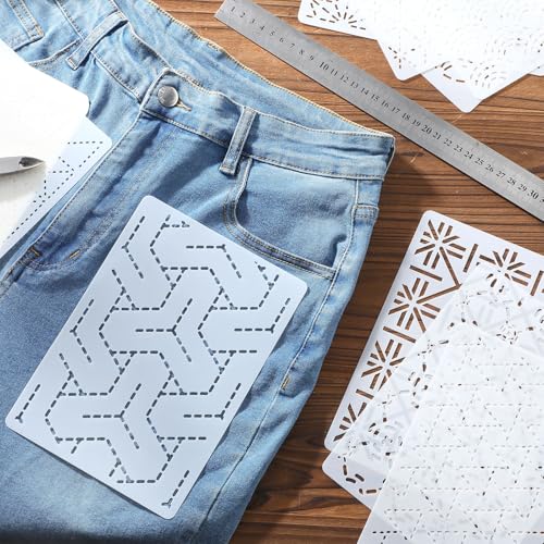 Affrolling 30 Pcs Plastic Sashiko Stencil 8.3 x 5.9 Inch Geometric Sashiko Pattern Template Drawing Line Quilting Stencil Embroidery Pattern Stabilizers for Sewing Hand Quilting and Embroidery - size: 8.3 x 5.9 Inch