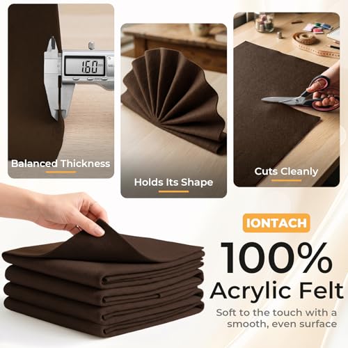 IONTACH 9" X 36" Soft Felt Sheets 1.6mm Thick (4 Packs, Brown) - color: Brown