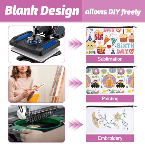 60PCS Sublimation Blank Canvas Makeup Bags, Bulk Small Canvas Bags With Zipper, Heat Transfer Cosmetic Makeup Bags, Travel Toiletry Pouch Storage, Bridesmaid Makeup Bag