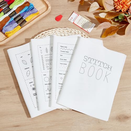 PLIGREAT DIY Stitch Book Embroidery for Beginner Adults, Embroidery Stitch Guide Sewing Practice Samplers Set with 24 Colors Embroideries Floss, 2 Threaders, 1 Set of 16 Needles, 4 Pages