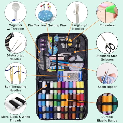 Vellostar Large Sewing Kit for Adults, 150-Piece Set, 36 Colors, 30 Needles - color: Large Black