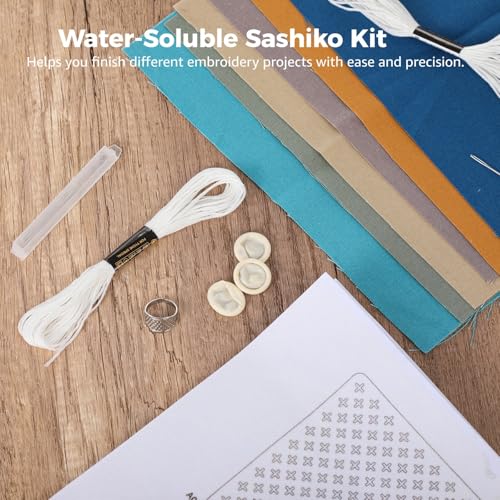 DORMIYA Sashiko Kit for Beginners, Water-Soluble Sashiko Thread and Needles Set, Pure Fabric Sashiko Stencil Kit, Versatile Sashiko Supplies, Embroidery Transfer Templates for DIY Crafts - color: Style 1
