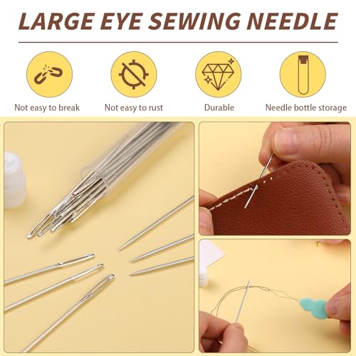 24 PCS Large Eye Sewing Needles, 3 Size Leather Embroidery Sharp Needle - size: 2.05,2.36,2.56in,24pcs