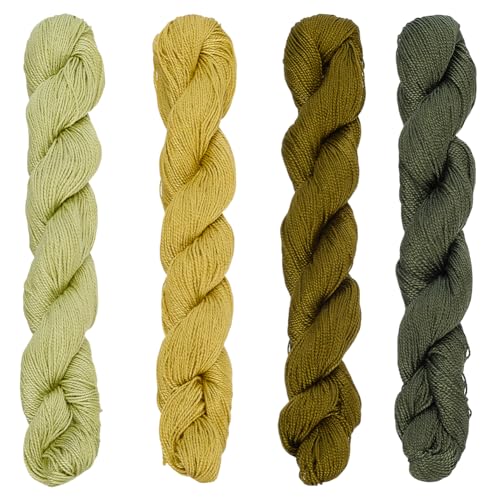 FREEBLOSS 4 Pcs Sashiko Thread Skein 100M * 4 Green Colors - color: Tree Green Theme