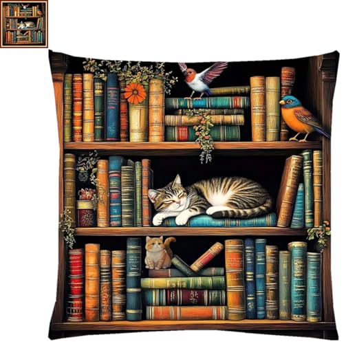 Stamped Cross Stitch Kits for Adults Beginners Pillow Needlepoint Kit with Embroidery Pattern Needlework Kit Prestamped Stitches Kit 11CT Cross Stitching-Sleeping Lazy Cat 18x18 inch - color: Pre-pattern 17