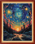 Dimensean Stamped Cross Stitch Kits Full Range of Embroidery Patterns Starter Kits for Beginners Adult DIY Cross Stitches Needlepoint Kits 11CT-Couples Under Van Gogh's Starry Sky 16x20 inch - color: Arts kits 07