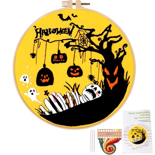 Topapfo Halloween Embroidery Kit with Tutorial, Beginners Adults Embroidery Pattern with Instruction Hoop Threads Needles - color: halloween