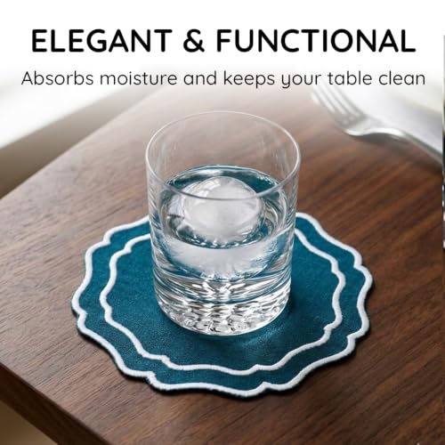 Linen Coasters for Drinks Set of 6, Peacock - color: 1122 - Peacock, size: 6 inches