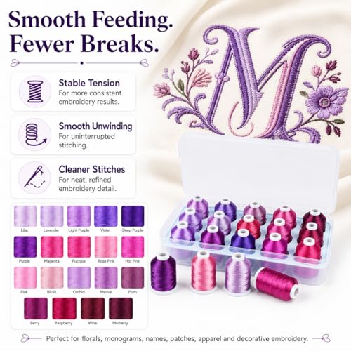 Simthread 15-Color Polyester Machine Embroidery Thread Set, Purple Series - color: 15C-Purple-Box