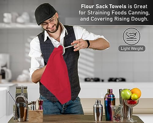 RUVANTI Flour Sack Towels 24 Pack 28”x28”, 100% Cotton Ring Spun – Red - color: Red, size: 24 Pack