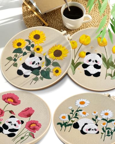 TINDTOP Embroidery Kit for Adult, Panda Embroidery Practice Kits - color: Panda 4 Sets