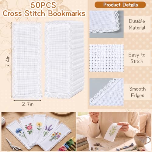 Fuyoooo 50 Pcs Blank Cross Stitch Bookmarks, White Lace Edge - color: White, style: Lace Edge