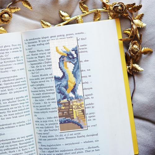 FREEBLOSS 6 Set Cross Stitch Bookmark Stamped Cross Stitch Kit with 6 Different Dragon Patterns Embroidery Kit with Instruction DIY Bookmark Kit for Gift Adults 8''x2.4'' - style: Dragon