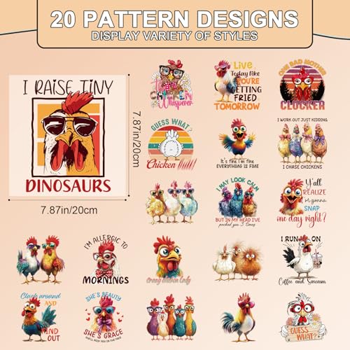 20 Pcs Funny Chicken DTF Transfers Ready to Press Iron on Patches - color: Funny Chicken