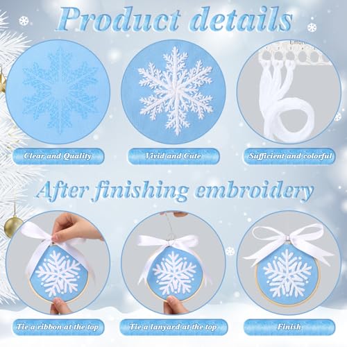 Roowest 6 Sets Christmas Embroidery Kits Snowflake Ornament DIY,Blue - color: Blue