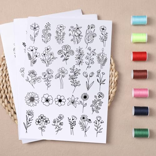 Floral Water Soluble Embroidery Patterns, 3 Sheets Stick and Stitch Embroidery Papers Wash Away, Transfer Paper with Pre-Printed Flower Leaves Designs for Hand Sewing Lovers Beginners Customized Gifts - size: Flower Leaves