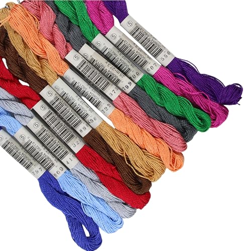 KCS 328 Yards(300 Meters) Mercerized Pearl Cotton Crochet Needlepoint Thread,Size 5, 12 skeins,Mixed Color 17 - color: 12color17, size: 12 skeins